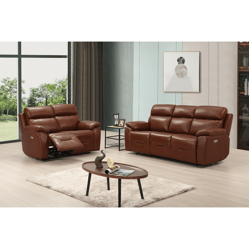 Renato Tan 3+2 sofa combo in a modern roomset, white upholstery, stylish and comfortable living room furniture set
