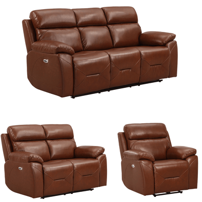 Renato Genuine Leather Tan Electric Power Recliner 3+2+1 Seater Sofa Set