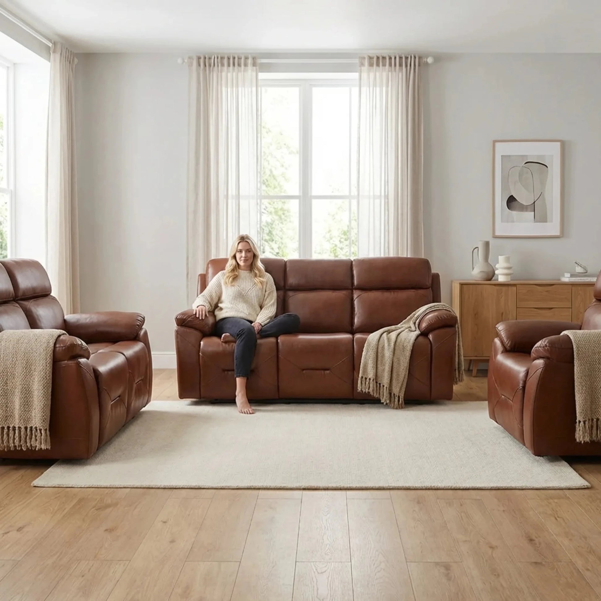 Tan electric recliner set