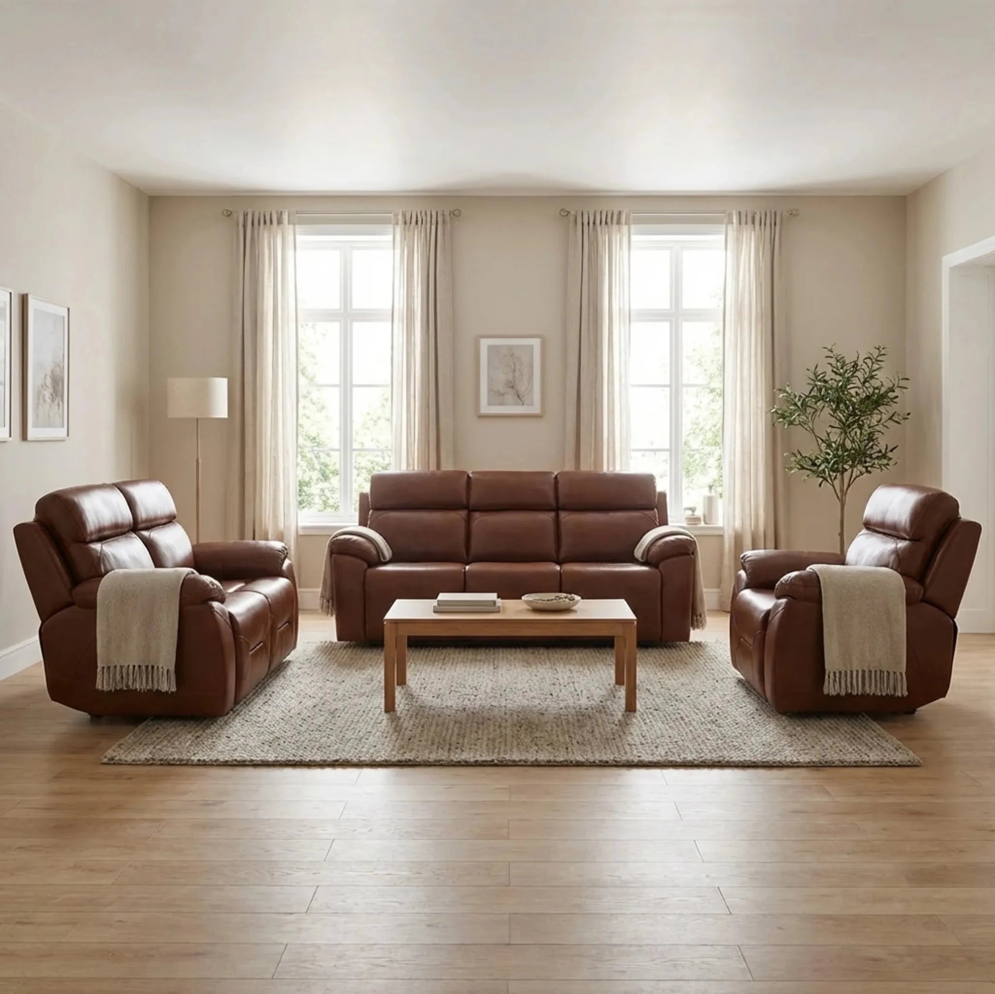 Genuine leather tan sofa