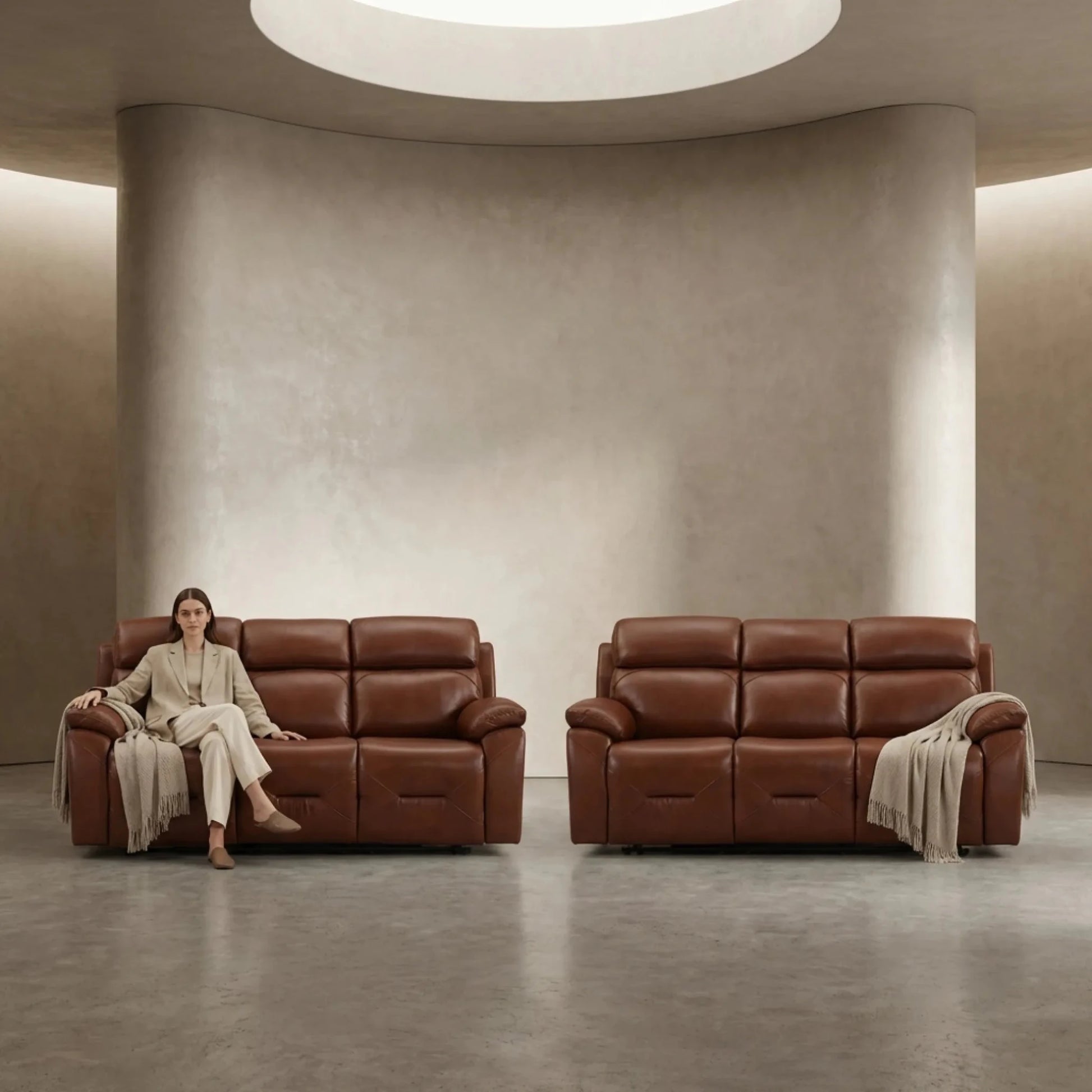 Genuine leather tan sofa