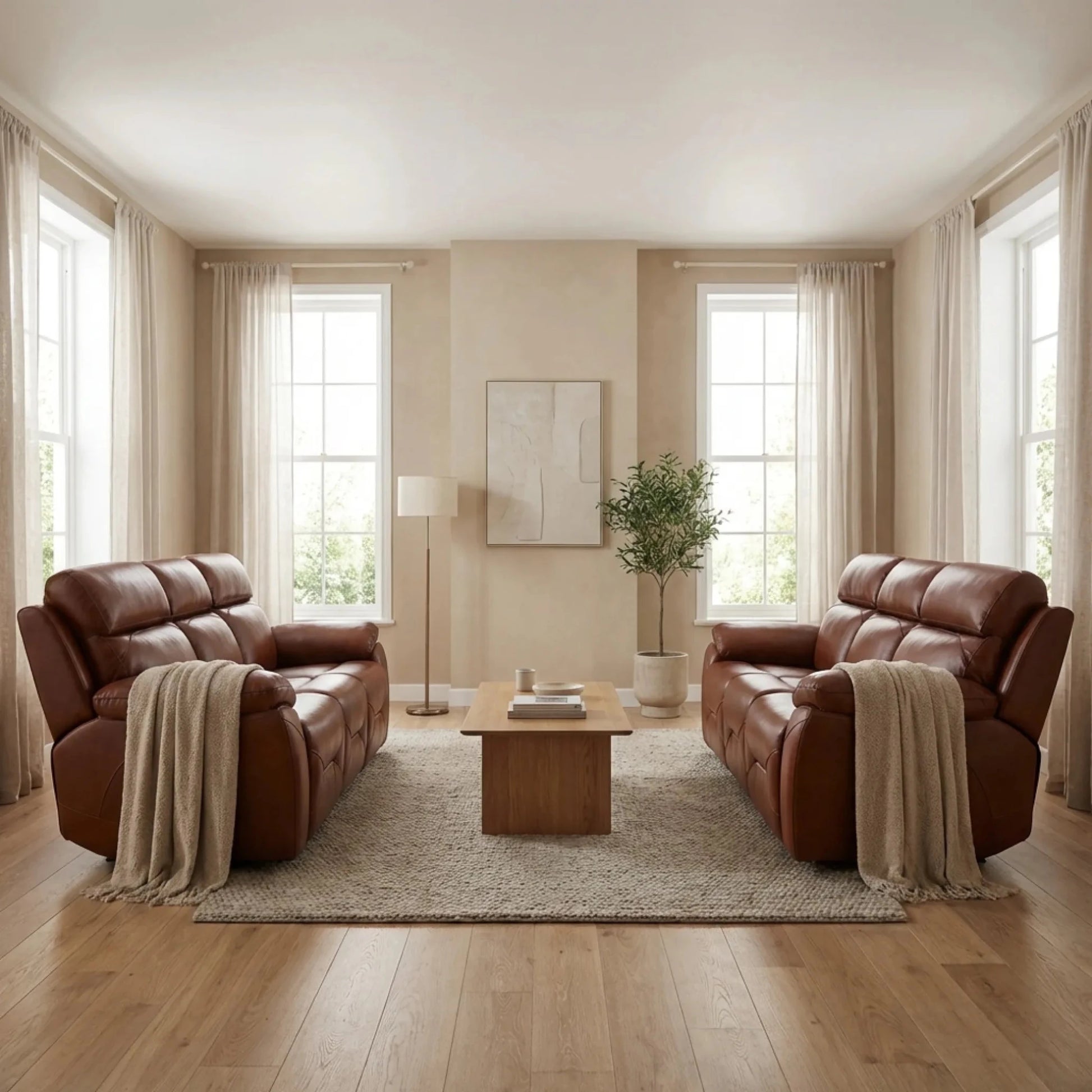 Tan electric recliner set