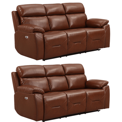 Renato Genuine Leather Tan Electric Power Recliner 3+3 Seater Sofa Set