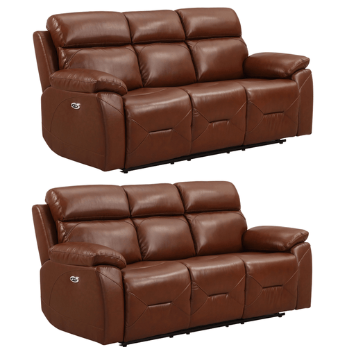 Renato Genuine Leather Tan Electric Power Recliner 3+3 Seater Sofa Set