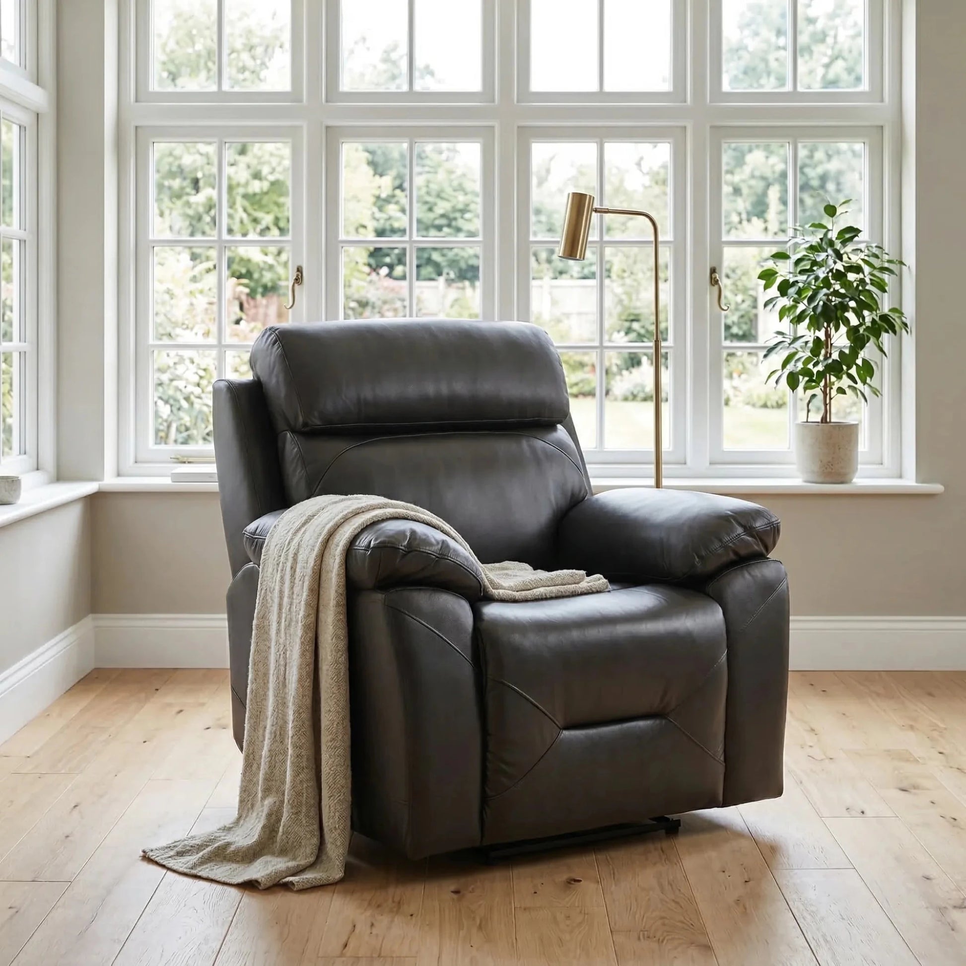Renato Grey Leather Power Recliner Chair - Furniture Instore