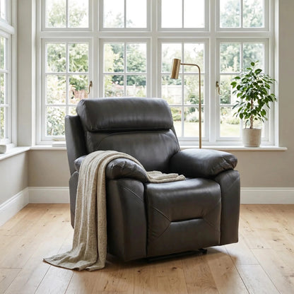 Renato Grey Leather Power Recliner Chair - Furniture Instore