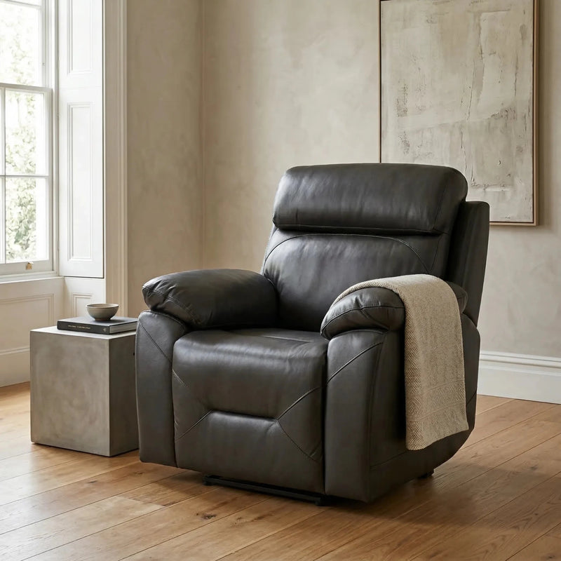 Renato Grey Leather Power Recliner Chair - Furniture Instore
