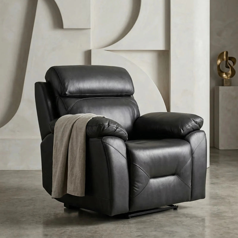 Renato Grey Leather Power Recliner Chair - Furniture Instore