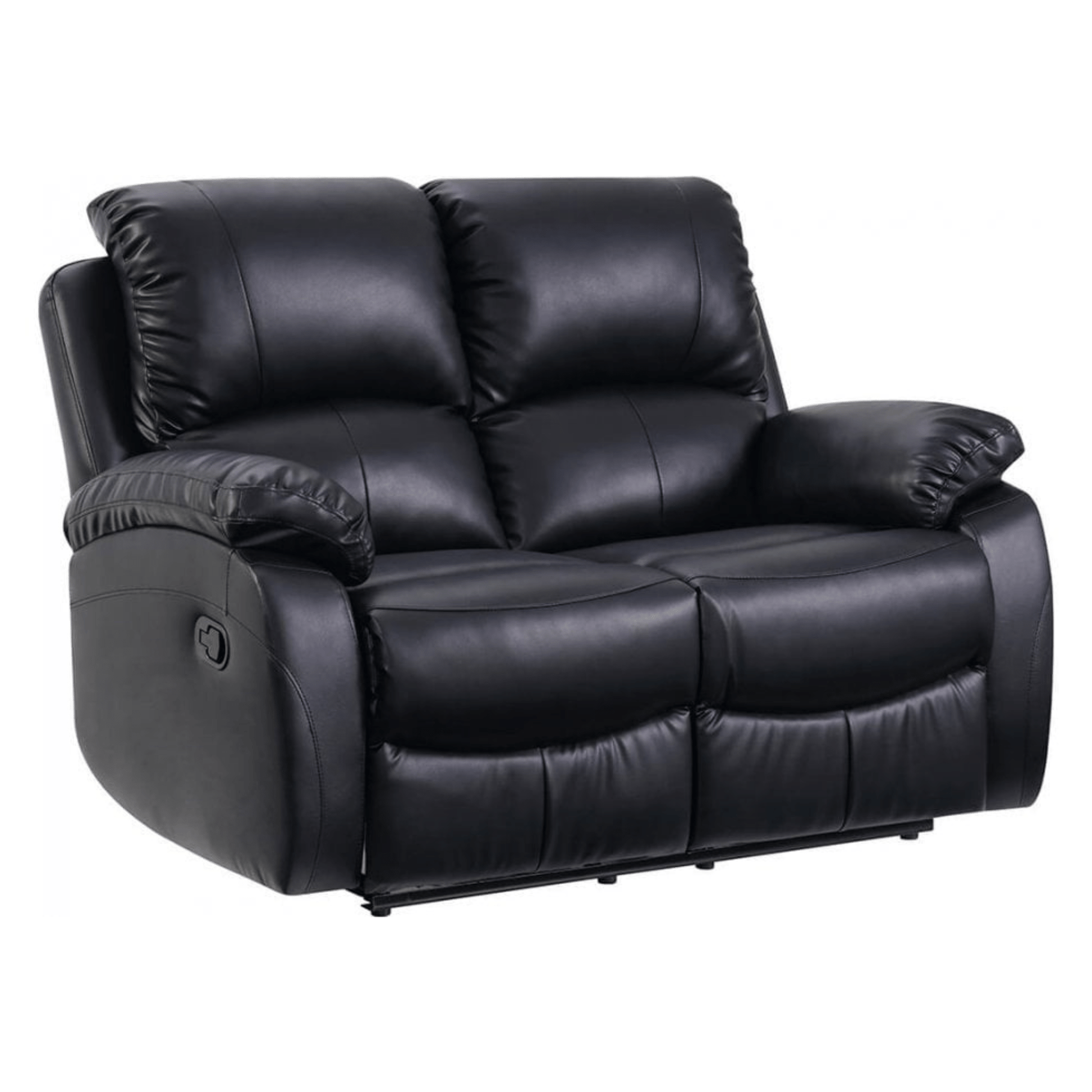 Black leather reclining sofa on a white background