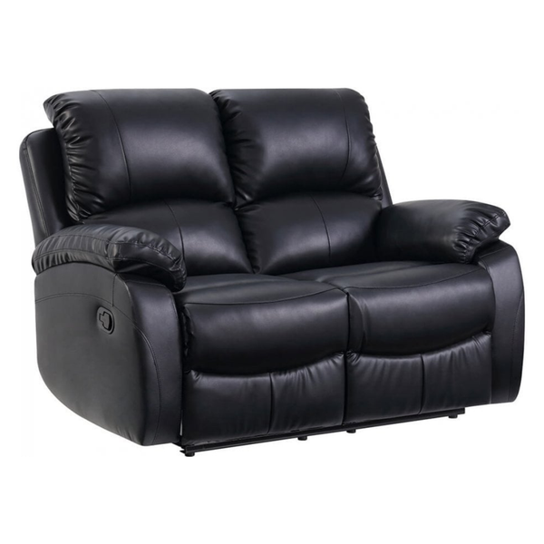 Roma Black Leather Manual Recliner 2 Seater Sofa