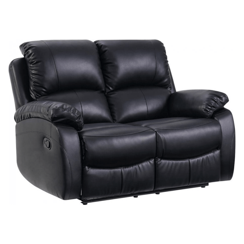 Black leather reclining sofa on a white background