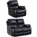 Roma Black Leather Manual Recliner 2+1 Seater Sofa Set