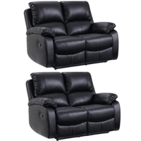 Roma Black Leather Manual Recliner 2+2 Seater Sofa Set