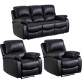 Roma Black Leather Manual Recliner 3+1+1 Seater Sofa Set