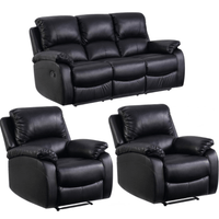 Roma Black Leather Manual Recliner 3+1+1  Seater Sofa Set