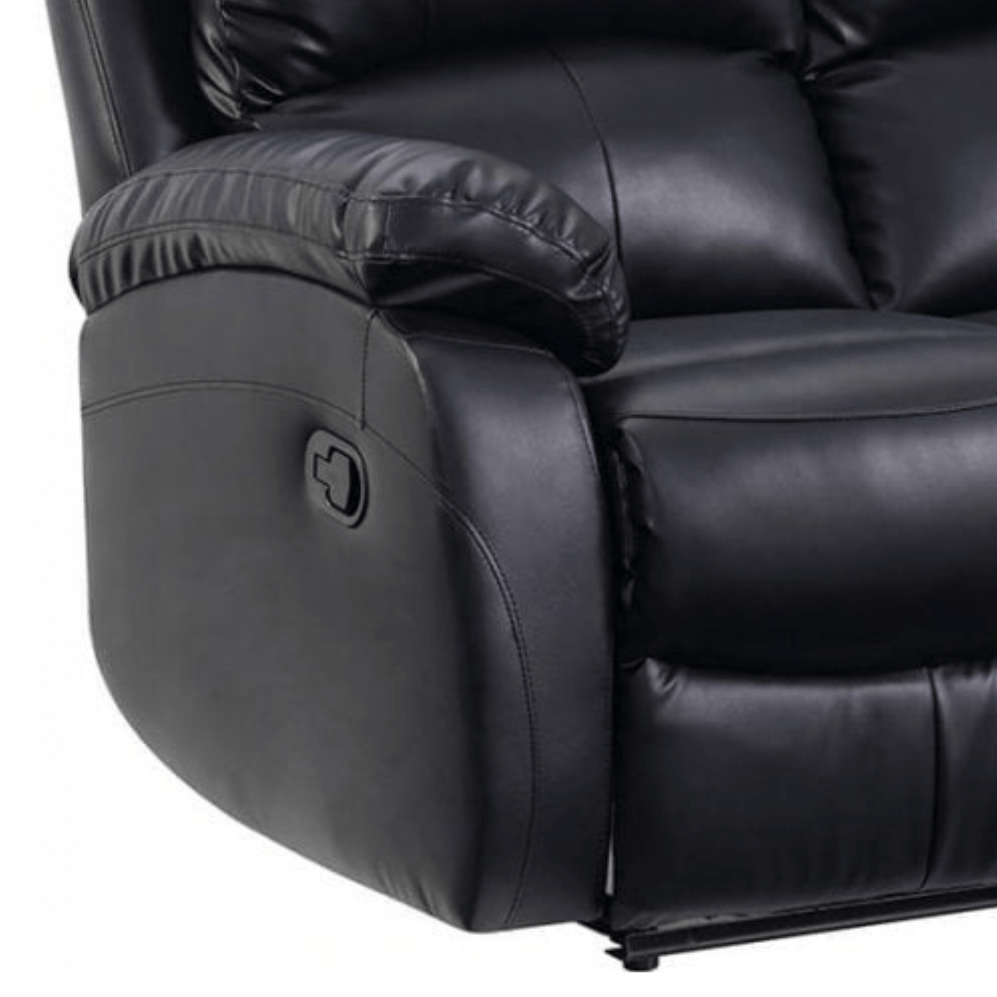 Black leather recliner chair with control panel on armrest