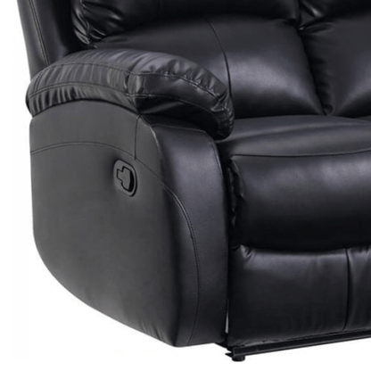 Black leather recliner chair with control panel on armrest