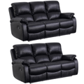 Roma Black Leather Manual Recliner 3+3 Seater Sofa Set