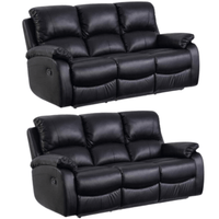 Roma Black Leather Manual Recliner 3+3 Seater  Sofa Set