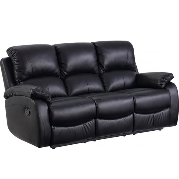 Roma Black Leather Manual Recliner 3 Seater Sofa