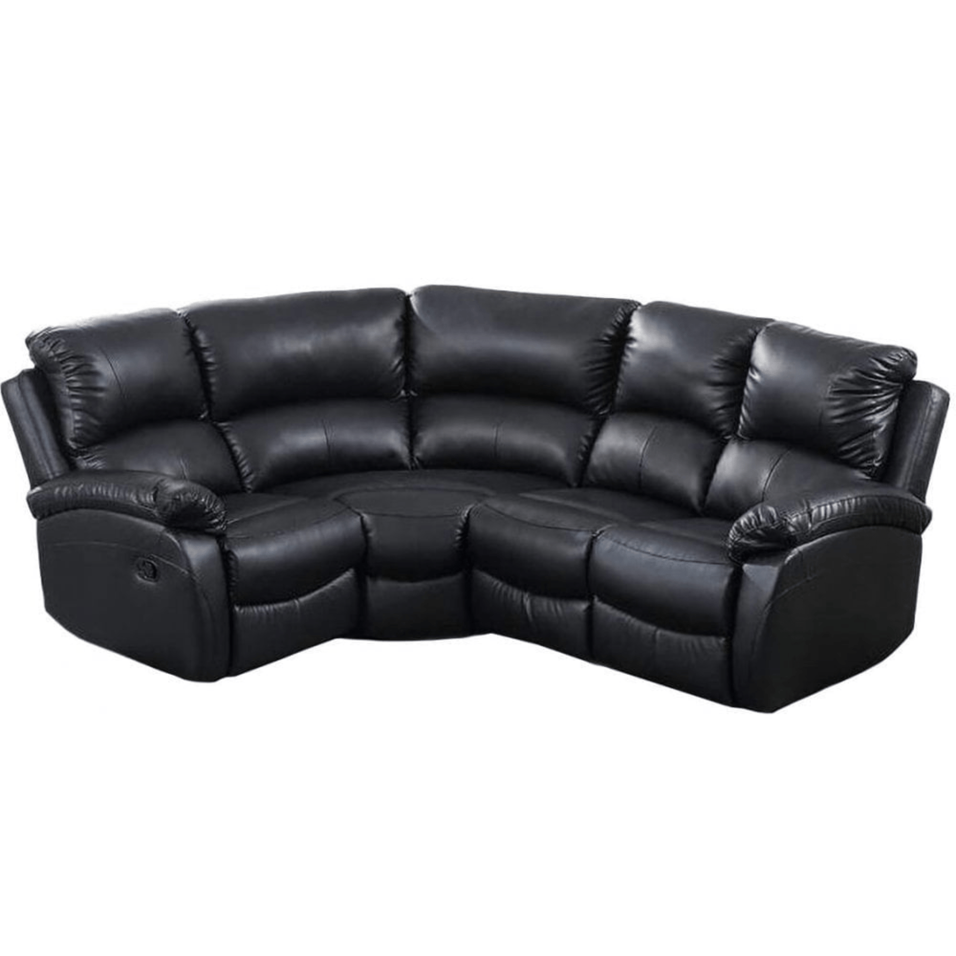 Black leather sectional sofa on a white background