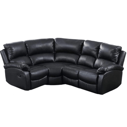 Black leather sectional sofa on a white background