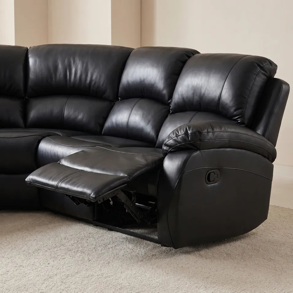 Roma Black Leather Manual Recliner 5 Seat Corner Sofa - Furniture Instore