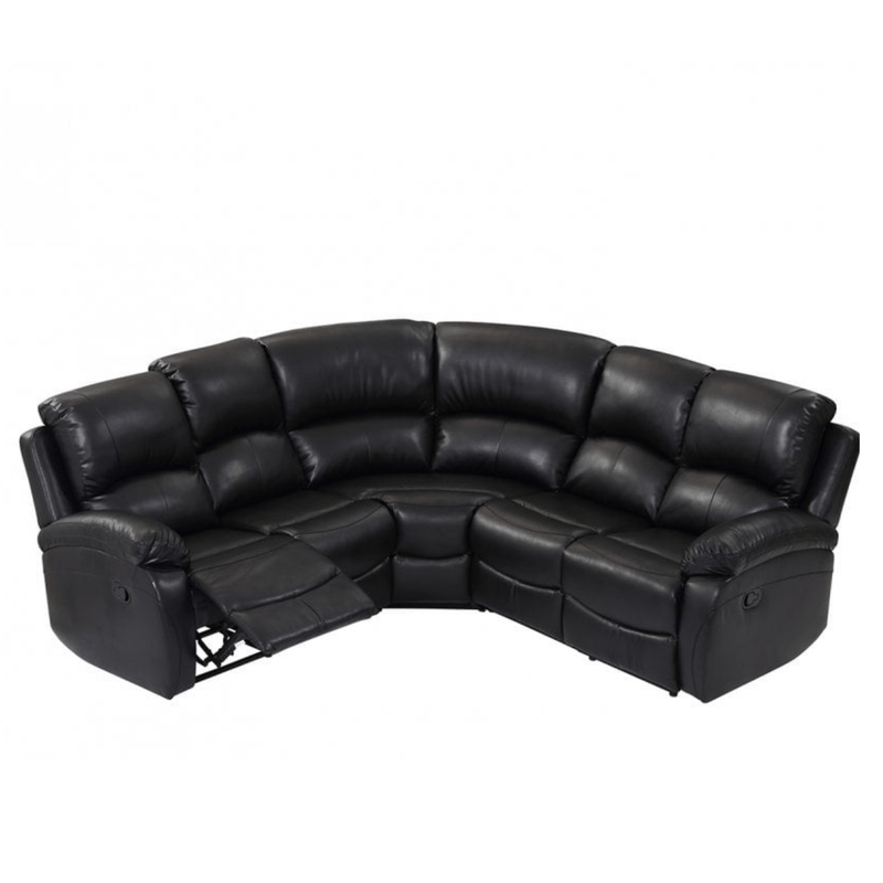 Roma Black Leather Manual Recliner 5 Seat Corner Sofa - Furniture Instore