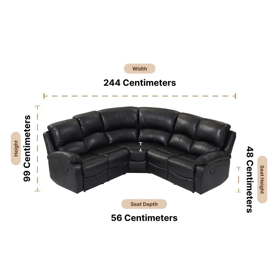 Roma Black Leather Manual Recliner 5 Seat Corner Sofa - Furniture Instore