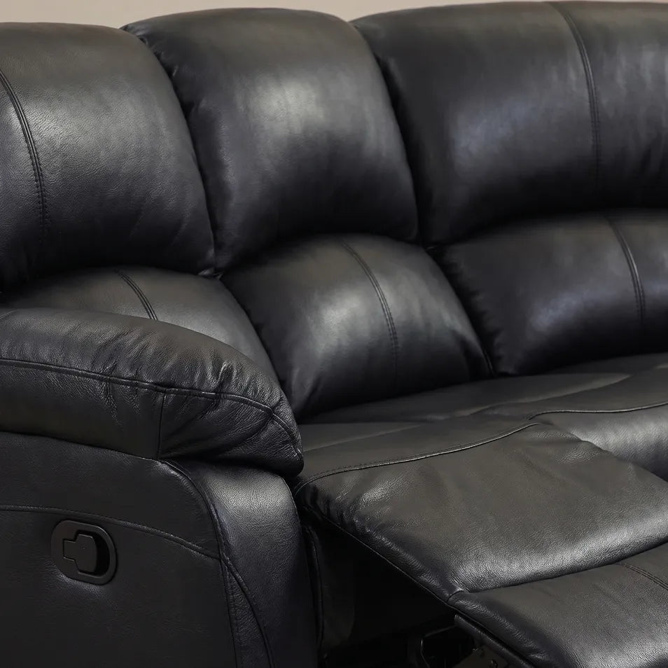 Roma Black Leather Manual Recliner 5 Seat Corner Sofa - Furniture Instore