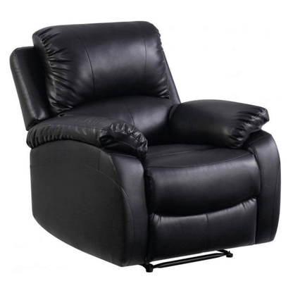Black leather recliner chair on a white background