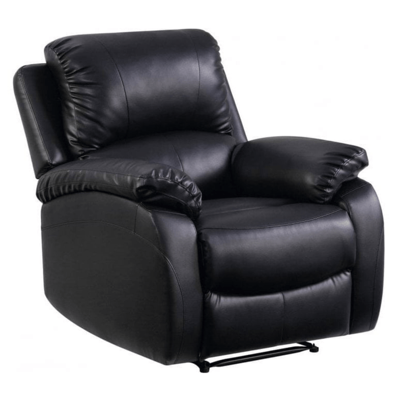 Black leather recliner chair on a white background