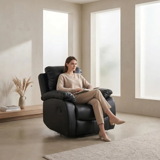 Roma Black Leather Manual Recliner Armchair - Furniture Instore