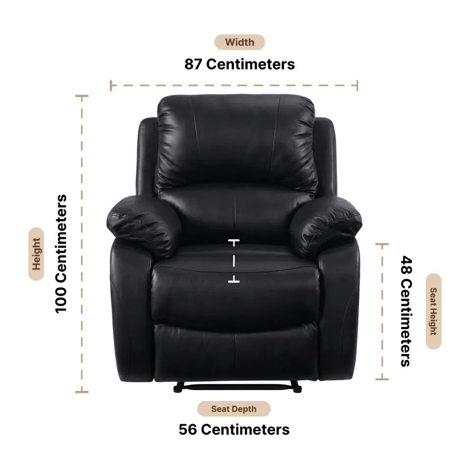 Roma Black Leather Manual Recliner Armchair - Furniture Instore