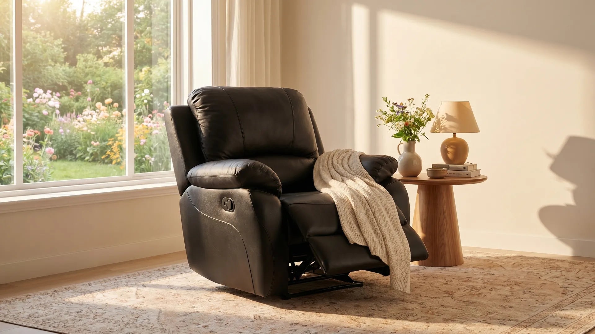 Roma Black Leather Manual Recliner Armchair - Furniture Instore