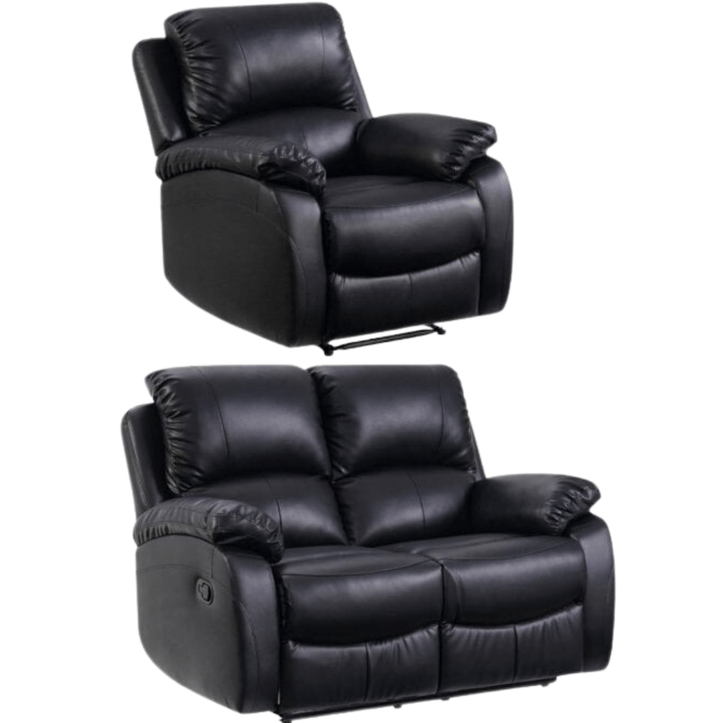 Roma Black Leather Manual Recliner 2+1 Seater Sofa Set - Furniture Instore