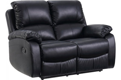 Roma Black Leather Manual Recliner 2 Seater Sofa