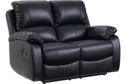 Black leather recliner 2 seater sofa on white background – modern two seater reclining couch for stylish and comfortable living room seating