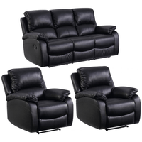 Roma Black Leather Manual Recliner 3+1+1  Seater Sofa Set
