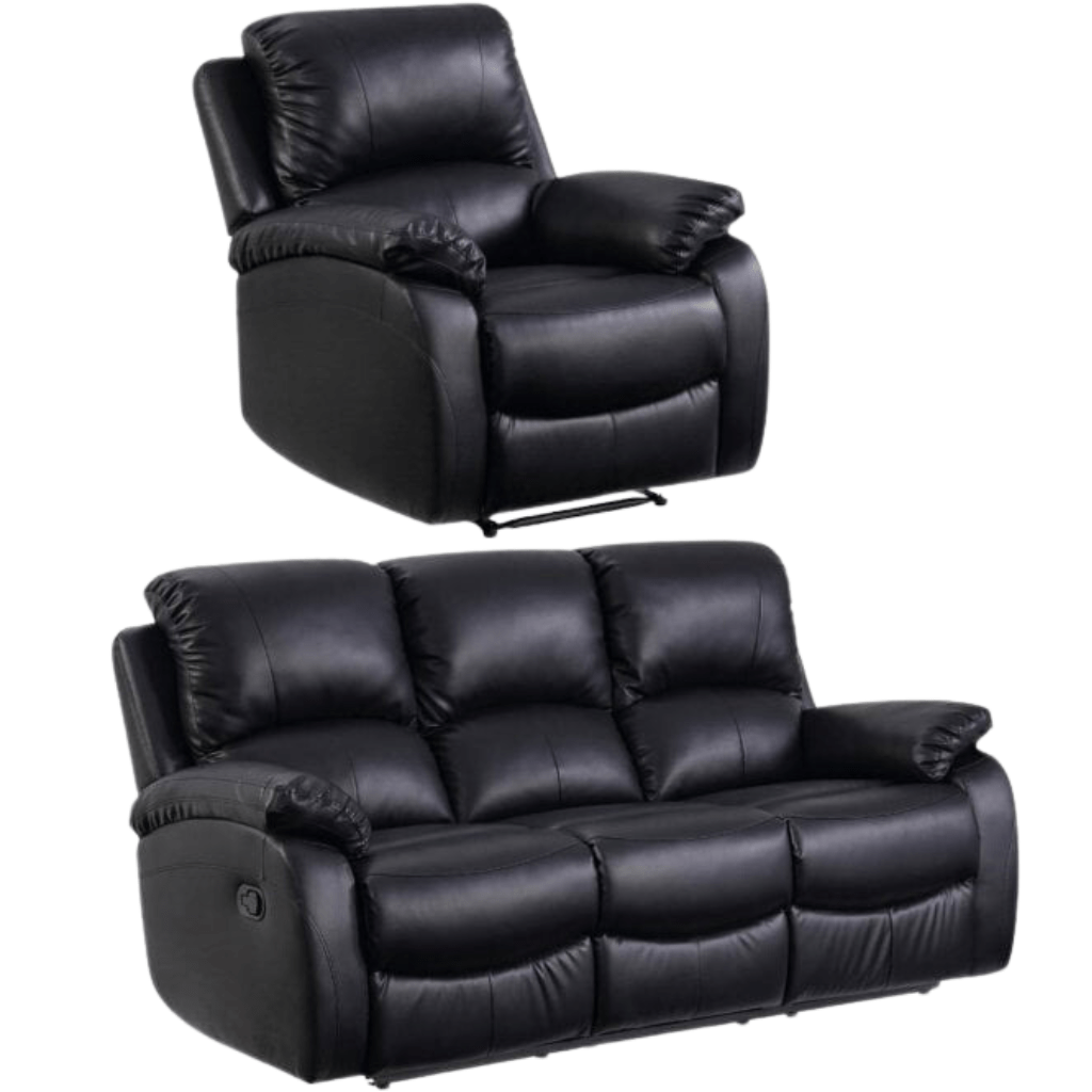 Roma Black Leather Manual Recliner 3+1 Seater Sofa Set - Furniture Instore