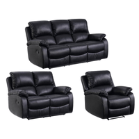 Roma Black Leather Manual Recliner 3+2+1 Seater Sofa Set