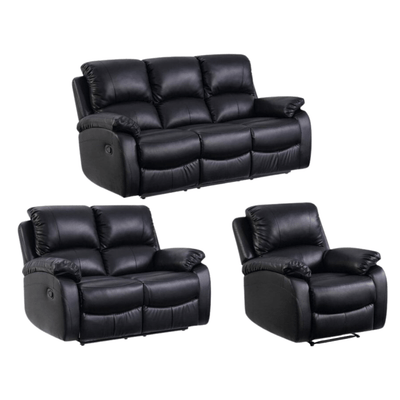 Roma Black Leather Manual Recliner 3+2+1 Seater Sofa Set