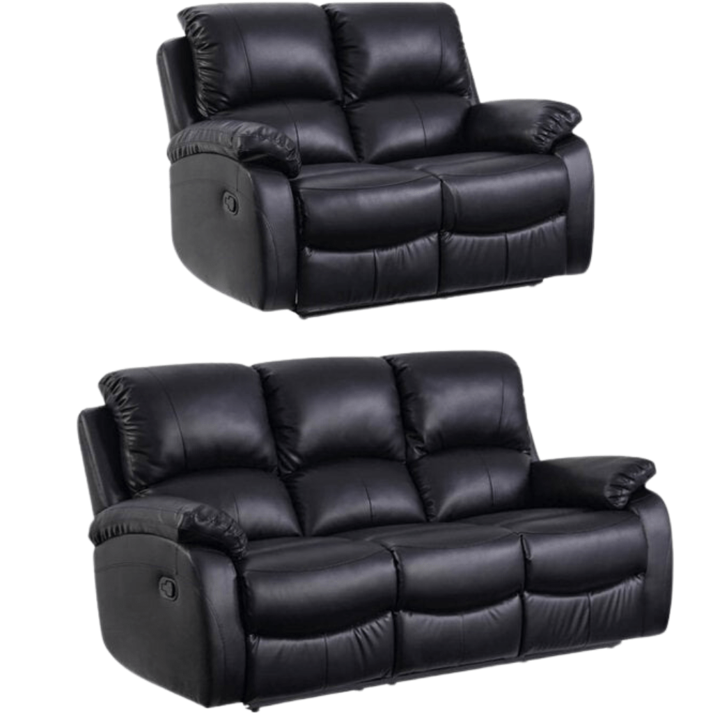 Roma Black Leather Manual Recliner 3+2 Seater Sofa Set - Furniture Instore