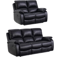 Roma Black Leather Manual Recliner 3+2 Seater  Sofa Set