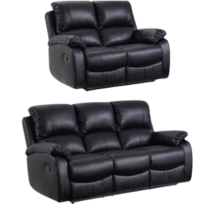 Roma Black Leather Manual Recliner 3+2 Seater  Sofa Set