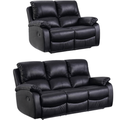 Roma Black Leather Manual Recliner 3+2 Seater Sofa Set - Furniture Instore