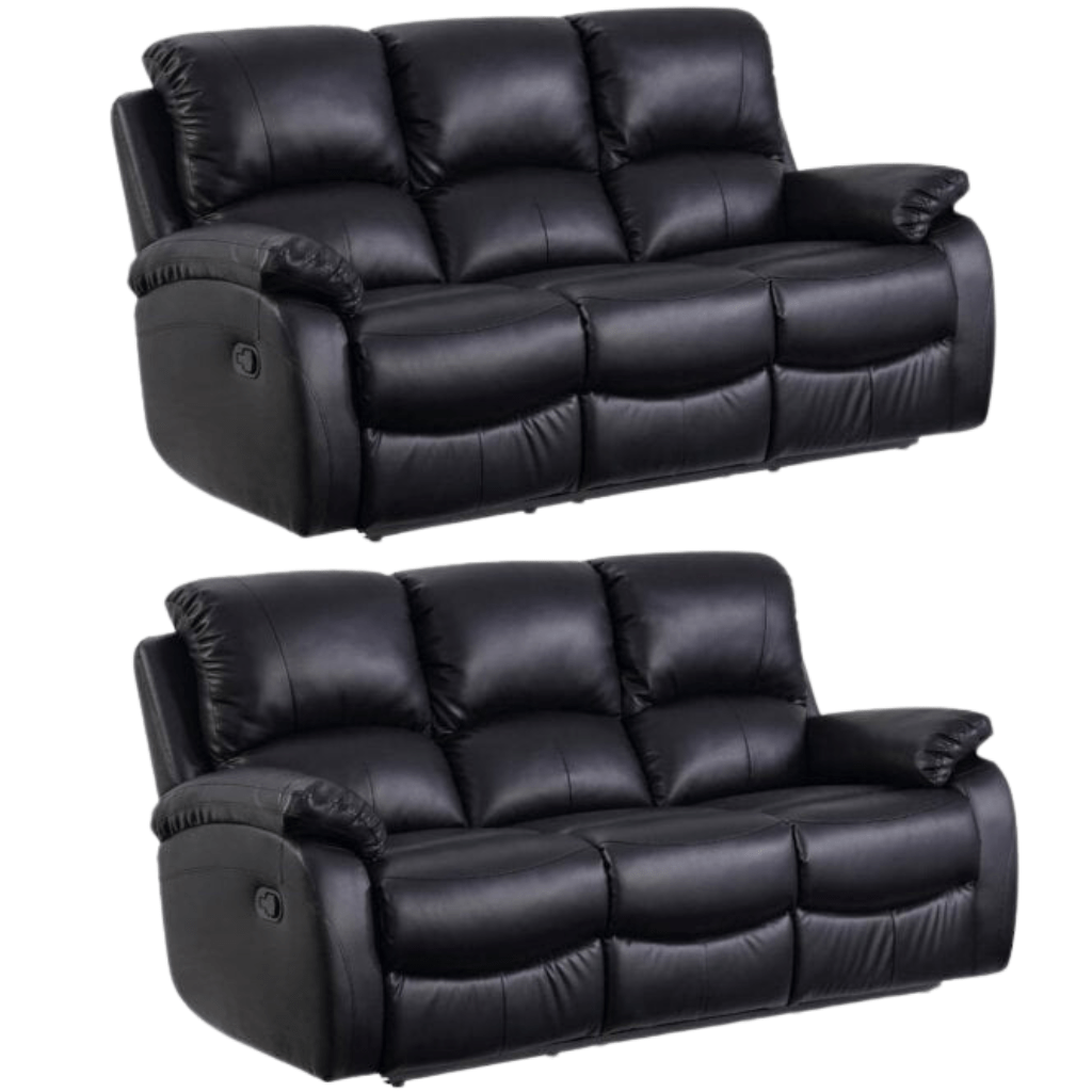 Roma Black Leather Manual Recliner 3+3 Seater Sofa Set - Furniture Instore