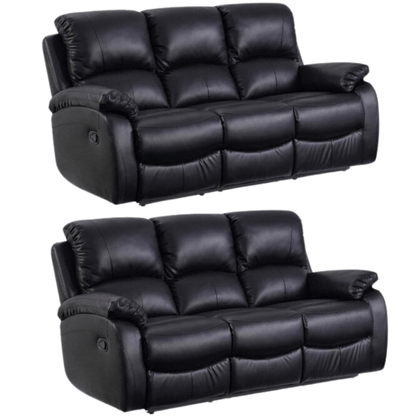 Roma Black Leather Manual Recliner 3+3 Seater Sofa Set - Furniture Instore