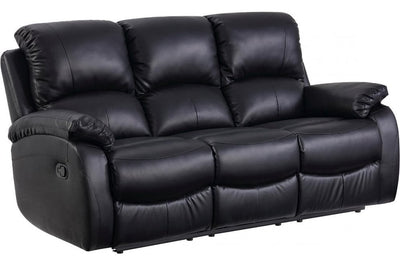 Roma Black Leather Manual Recliner 3 Seater Sofa