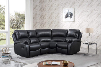 Roma Black Leather Manual Recliner 4 Seater Corner Sofa - Furniture Instore